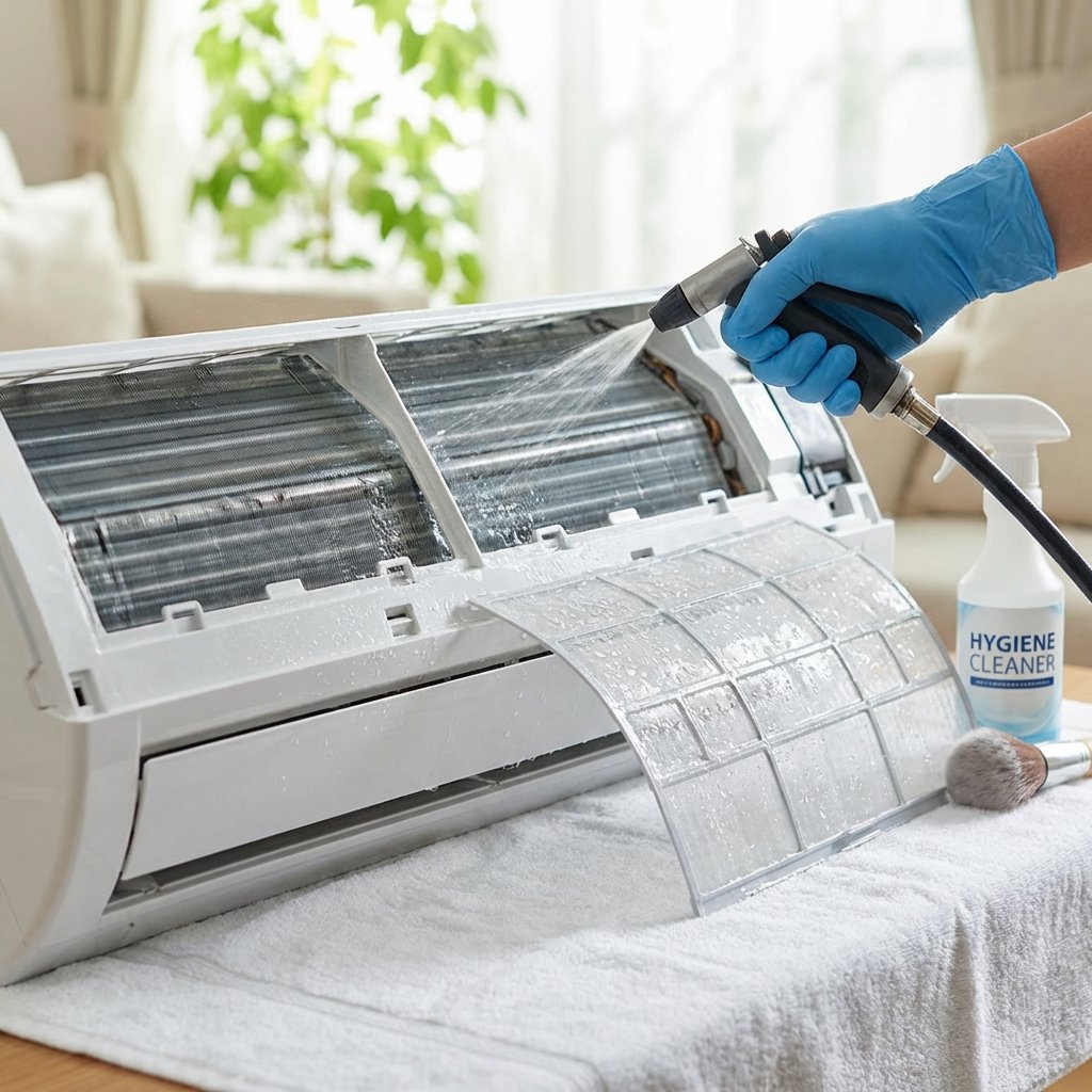 Higienização e limpeza profunda de ar condicionado com proteção contra fungos